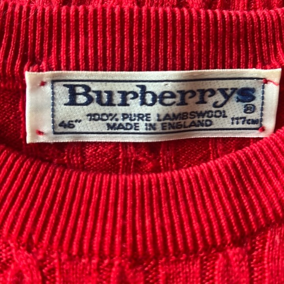 Vintage Burberry Made in England 100% Pure Wool Cableknit Crewneck Cardigan Red - Picture 4 of 10